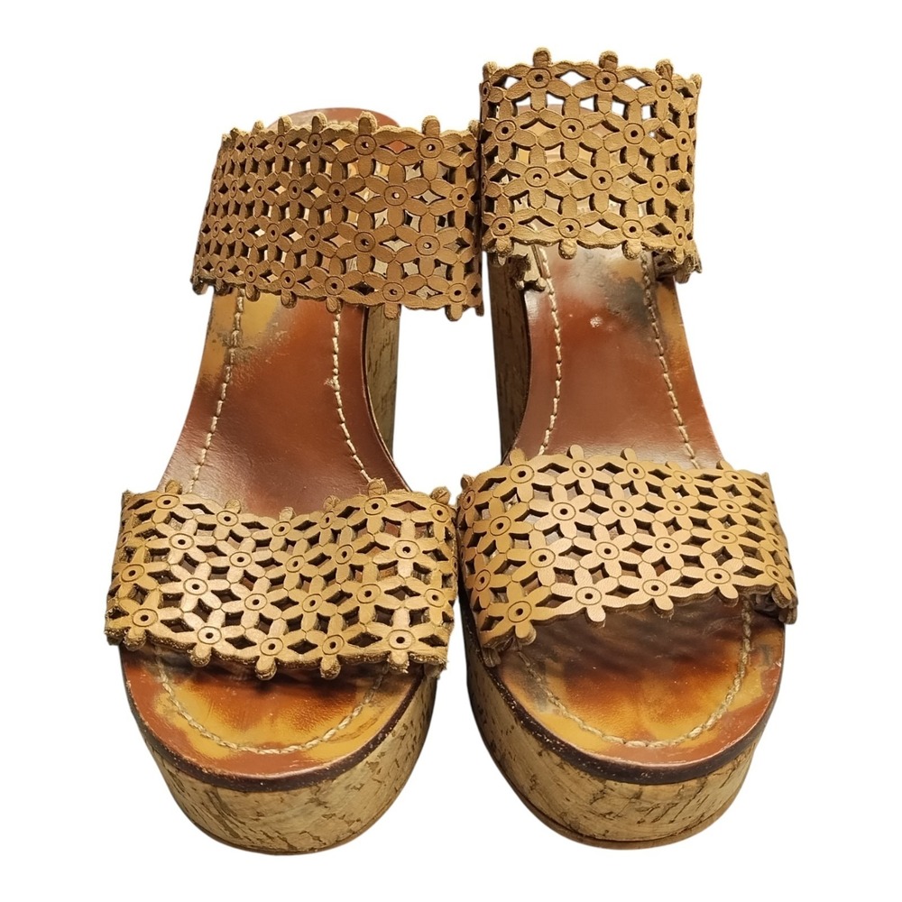 Tory Burch Daisy Wedge Sandals Girls US Size 1 Brown Floral Perforated Slip On